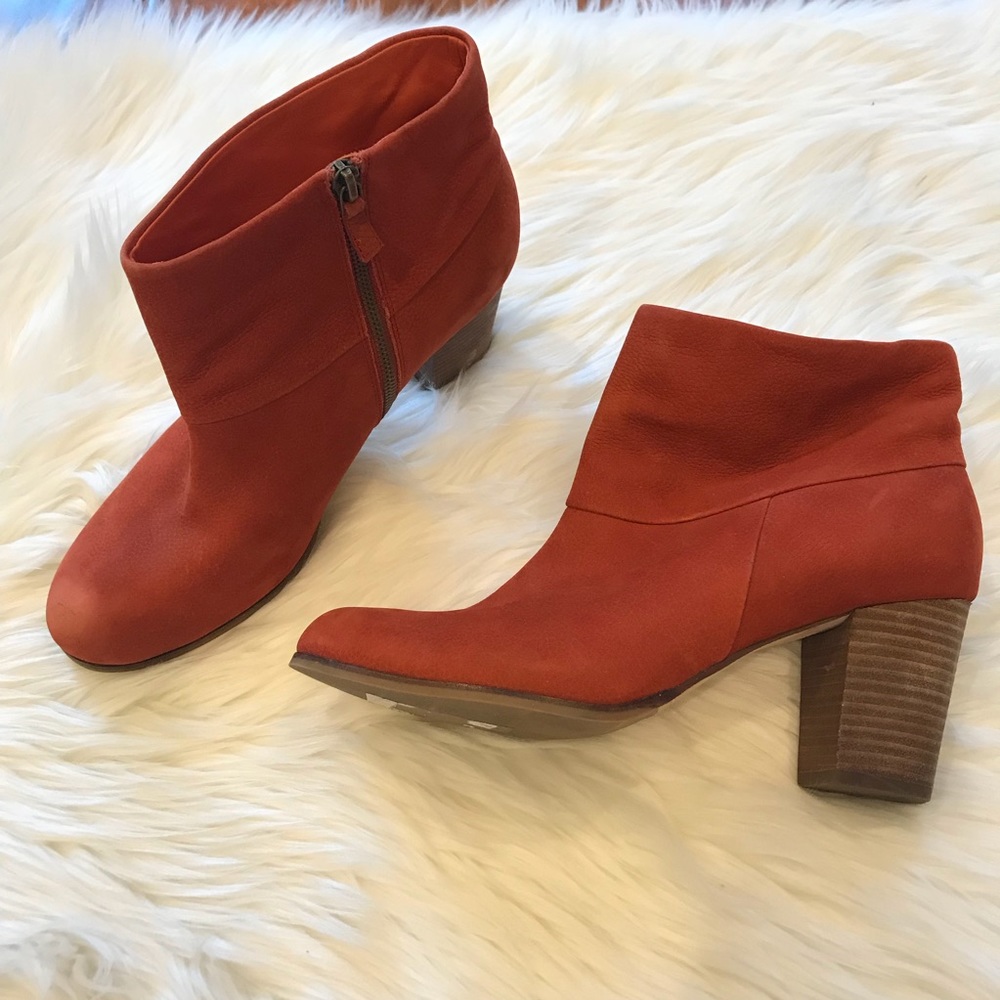 Cole Haan Orange chunky heel booties size 10.5